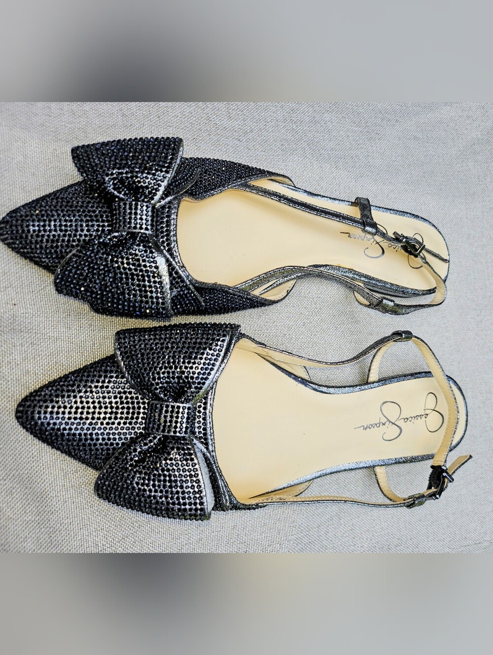 Jessica Simpson Black Embellished Bow Pointed Slingback Flats